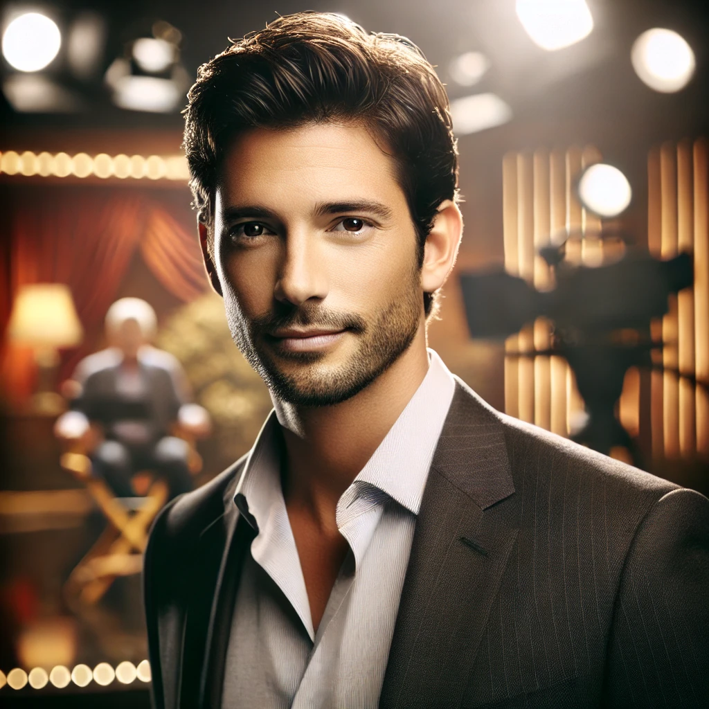 cinematic portrait inspired by Francisco San Martin, capturing the charm and elegance associated with his role in "Days of Our Lives."